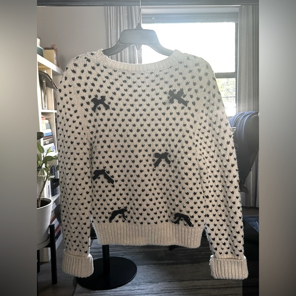 Zara Ivory and Black Knit Bow Detail Sweater - Picture 2 of 4